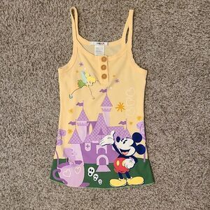 Disney Resort Women's Yellow Tank Top Mickey Mouse & Tinker Bell Small Waffle